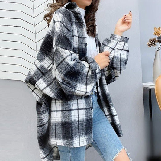 Plaid Single-breasted Cardigan shirts Echelon Styles Boutique Co. 